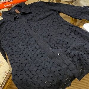 Multiples Black Eyelet Cotton Blouse